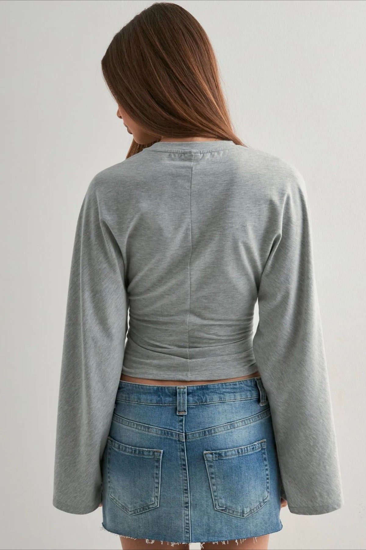 Cinched Waist Bell Sleeve Crew Neck Tee