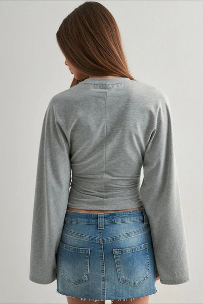 Cinched Waist Bell Sleeve Crew Neck Tee