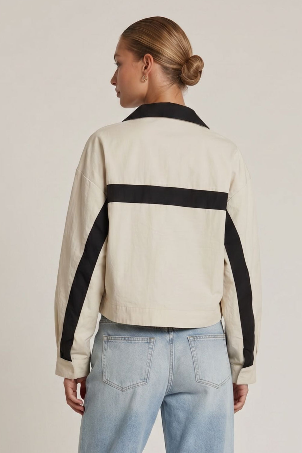 Colorblock Stand Collar Zip Jacket