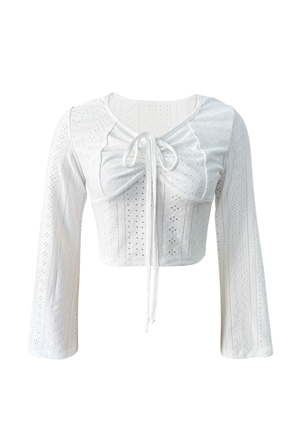 Eyelet Ruched Drawstring Crop Blouse