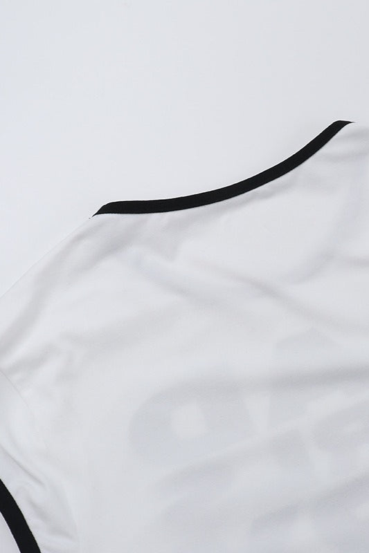 Statement Graphic Contrast Trim Cropped T-Shirt
