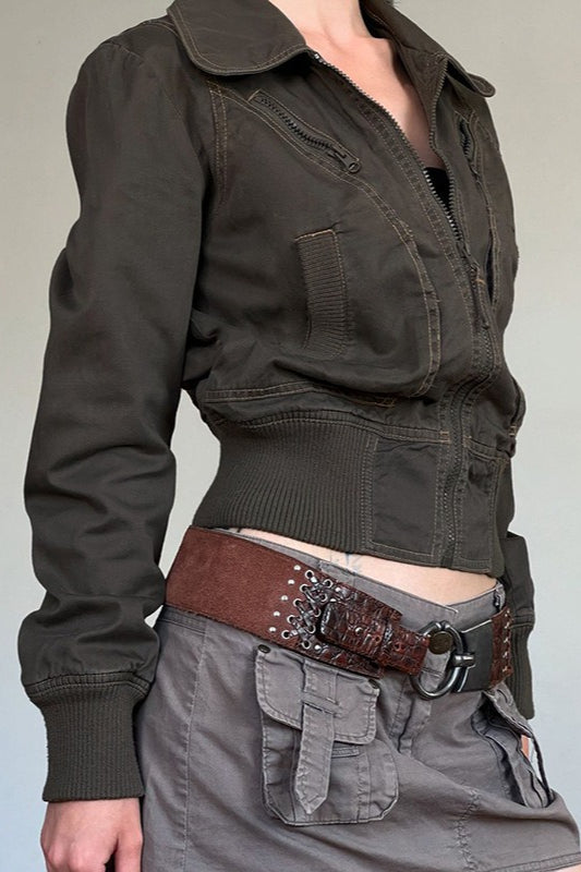 Retro Notch Collar Belted Jacket