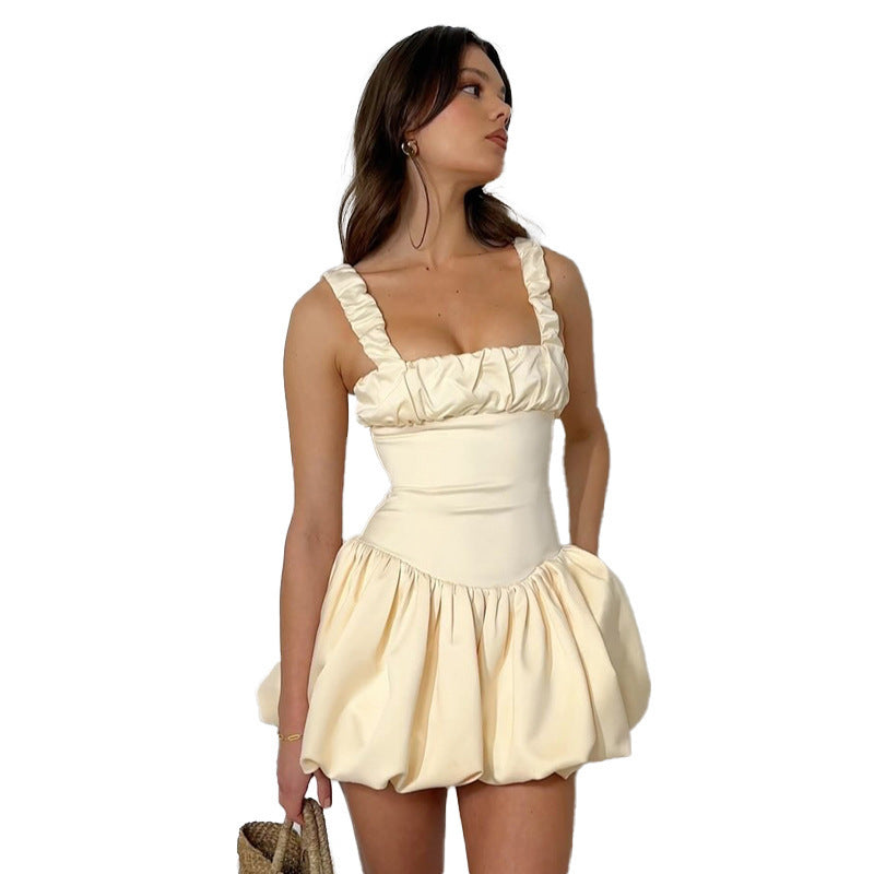 Aria Puff Sleeve Dress With Suspender Detail