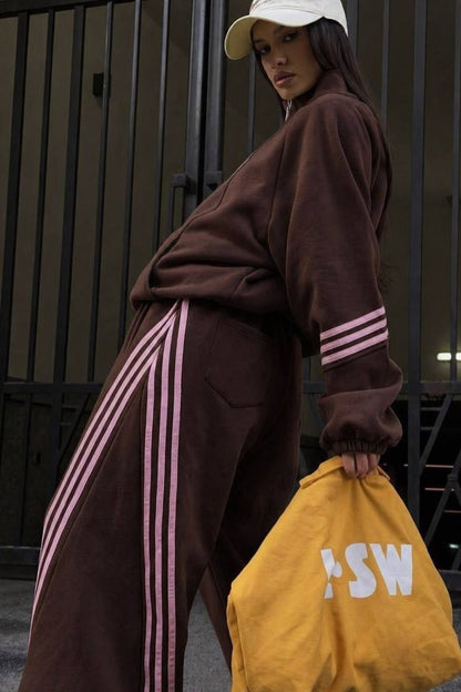 Side Stripe Sweatshirt Jogger Two Piece Set