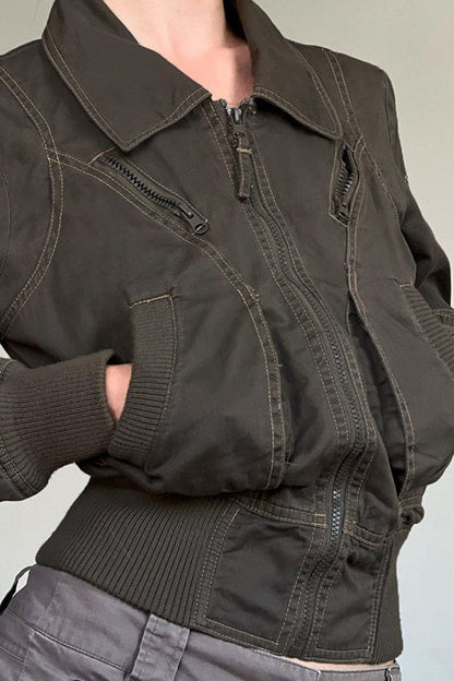 Retro Notch Collar Belted Jacket
