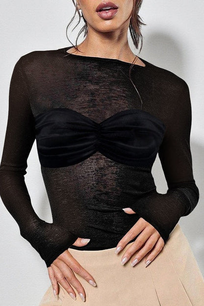 Velvet Twist Front Sheer Long Sleeve Tee