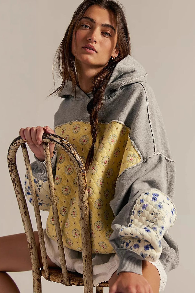 Boho Quilted Floral Patchwork Oversized Hoodie