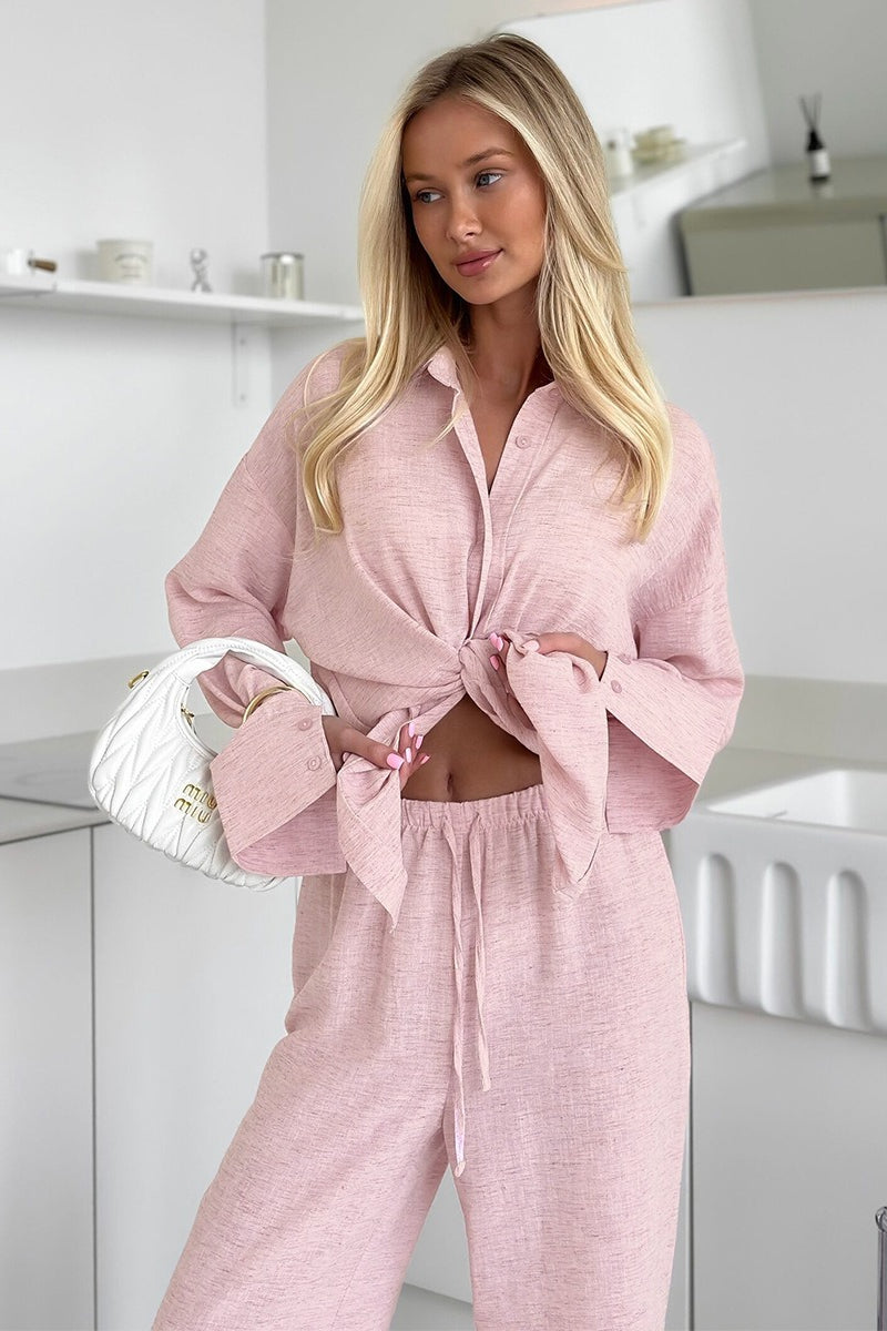 Relaxed Long Sleeve Shirt Straight Pants Set