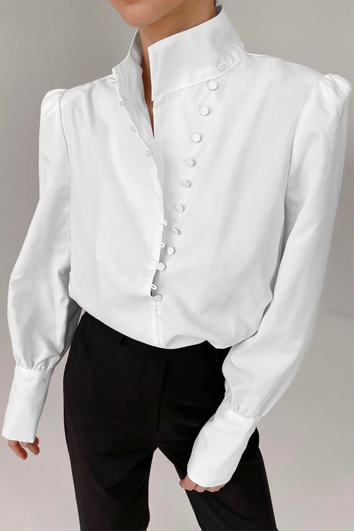 Stand Collar Asymmetric Button Blouse