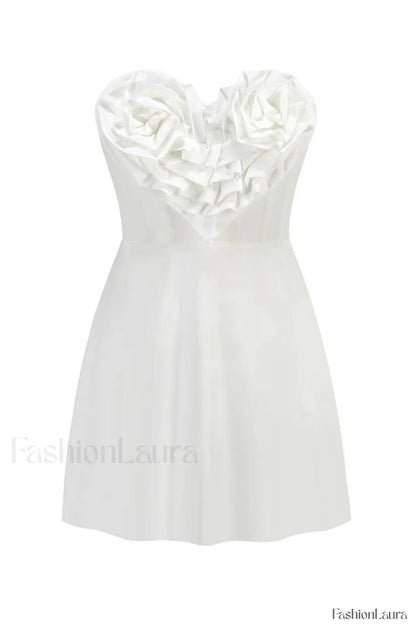 Ecru Sweetheart Neckline Charming Detailed Mini Dress XS / White