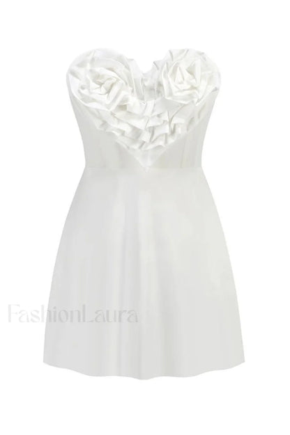 Ecru Sweetheart Neckline Charming Detailed Mini Dress XS / White