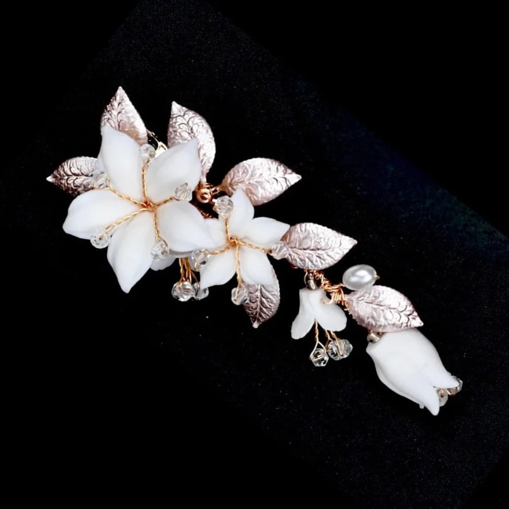 Edda Ceramic Floral Hair Clip For Brides