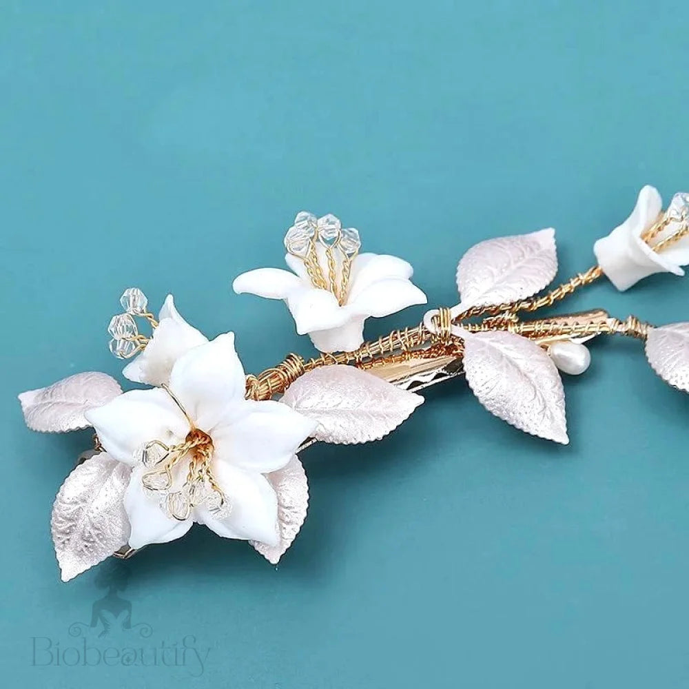 Edda Ceramic Floral Hair Clip For Brides