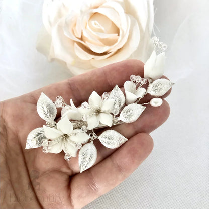 Edda Ceramic Floral Hair Clip For Brides