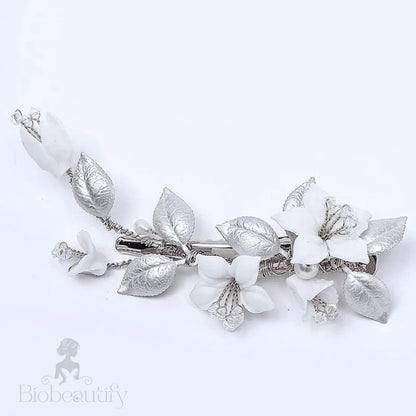 Wedding Hair Accessories - Ceramic Flowers Bridal Hair Clip - Available in Gold and Silver Finishes