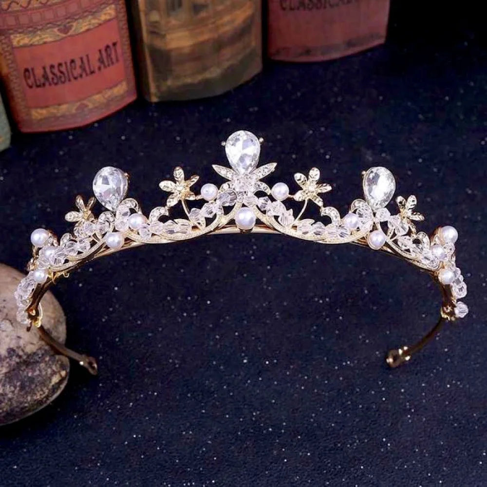 Wedding Hair Accessories - Pearl and Cubic Zirconia Bridal Tiara - Available in Silver and Gold