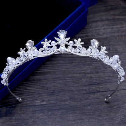 Edith Tiara With Pearl And Cubic Zirconia - Silver Gold Options Available