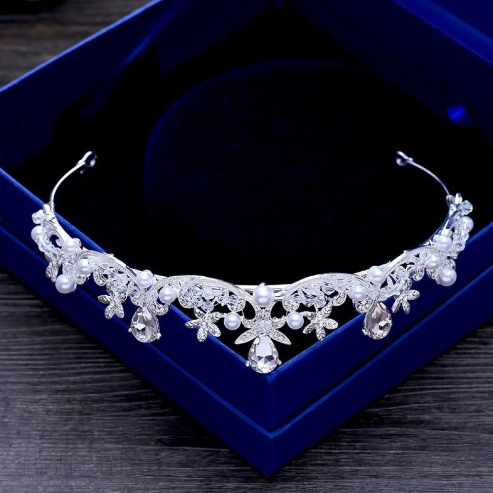 Edith Tiara With Pearl And Cubic Zirconia - Silver Gold Options Available