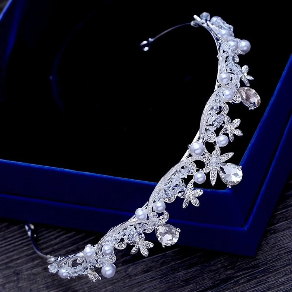 Edith Tiara With Pearl And Cubic Zirconia - Silver Gold Options Available