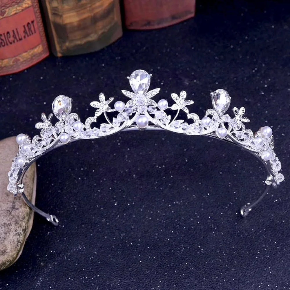 Edith Tiara With Pearl And Cubic Zirconia - Silver Gold Options Available