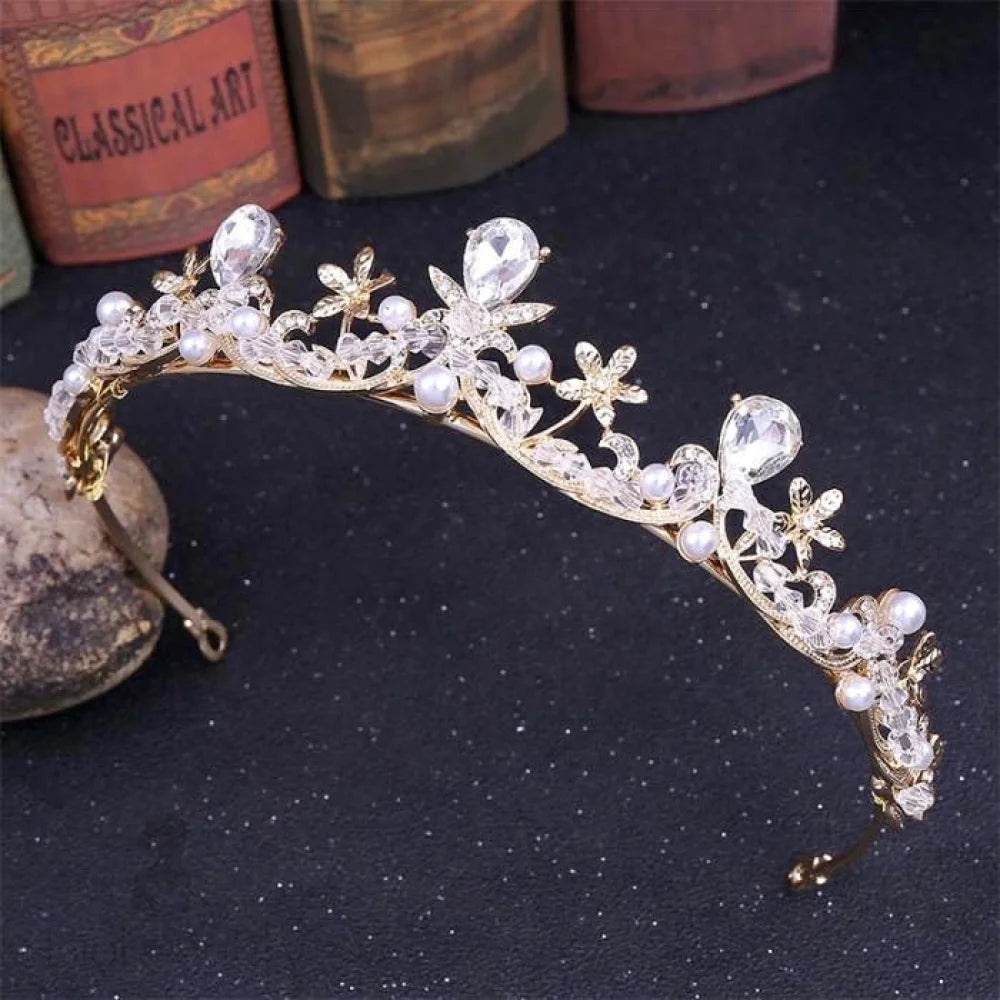 Edith Tiara With Pearl And Cubic Zirconia - Silver Gold Options Available