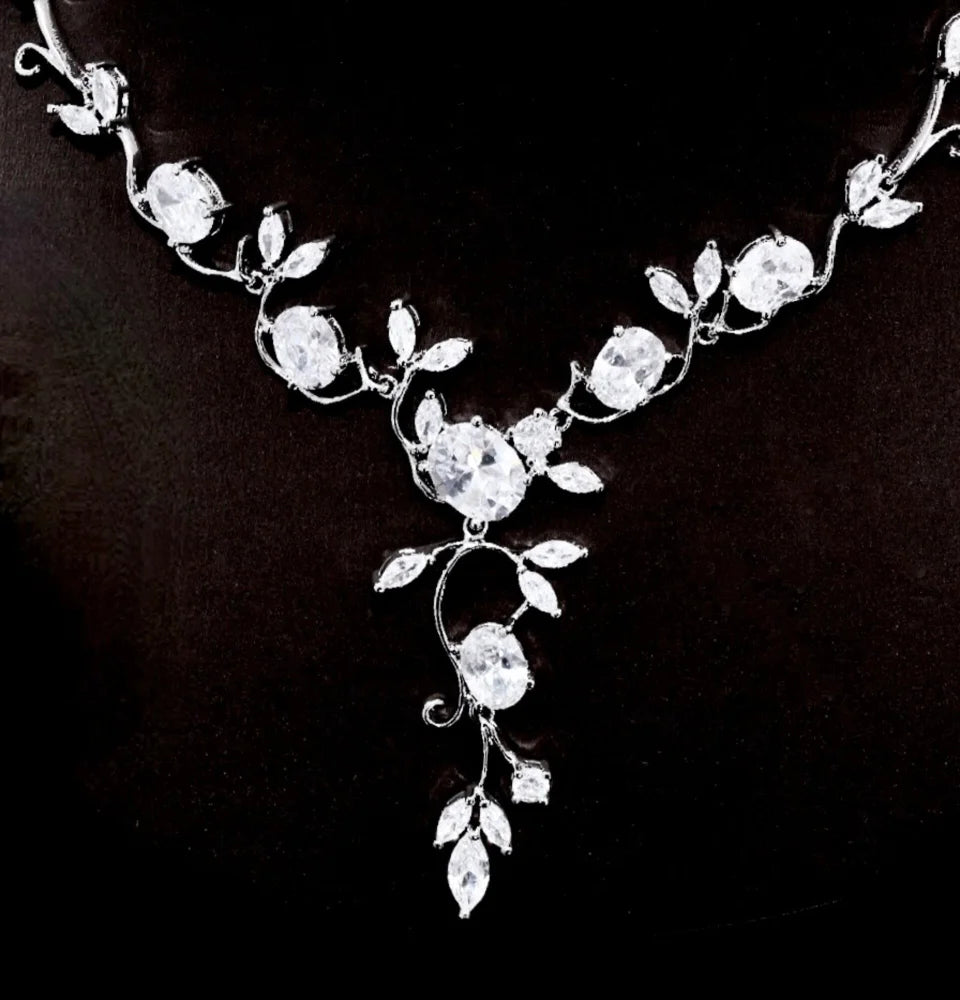 Edwina Cubic Zirconia Silver Vine Wedding Jewelry Set