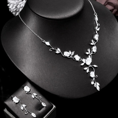 Edwina Cubic Zirconia Silver Vine Wedding Jewelry Set