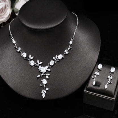 Edwina Cubic Zirconia Silver Vine Wedding Jewelry Set