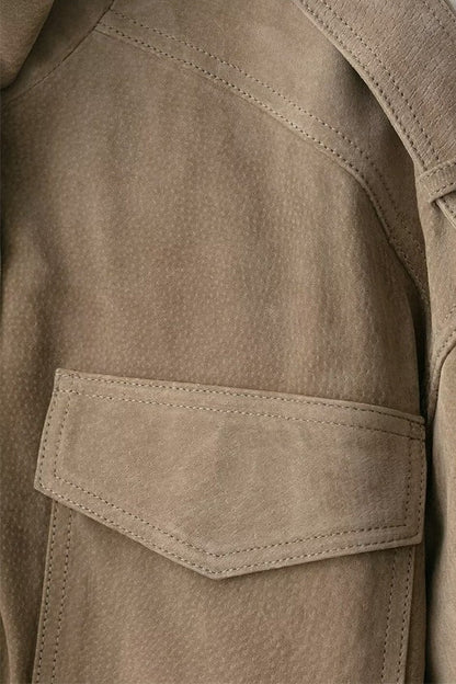 Suede Look Stand Collar Utility Bomber Jacket