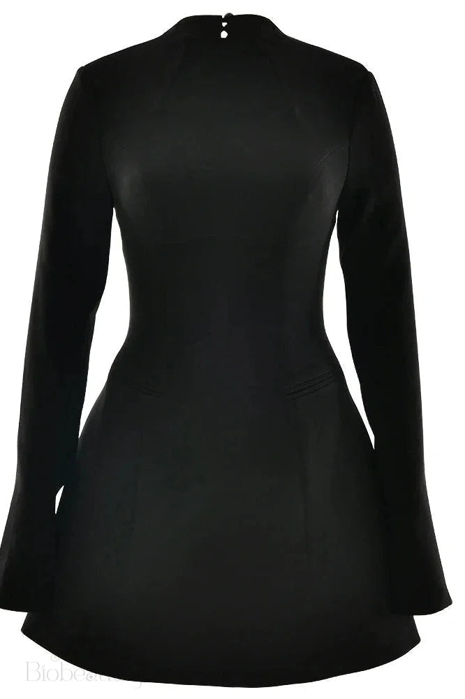 Elegant Backless Long Sleeve A-Line Mini Dress