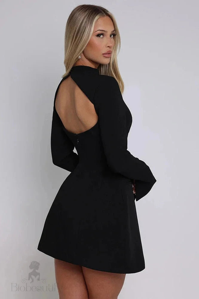 Elegant Backless Long Sleeve A-Line Mini Dress