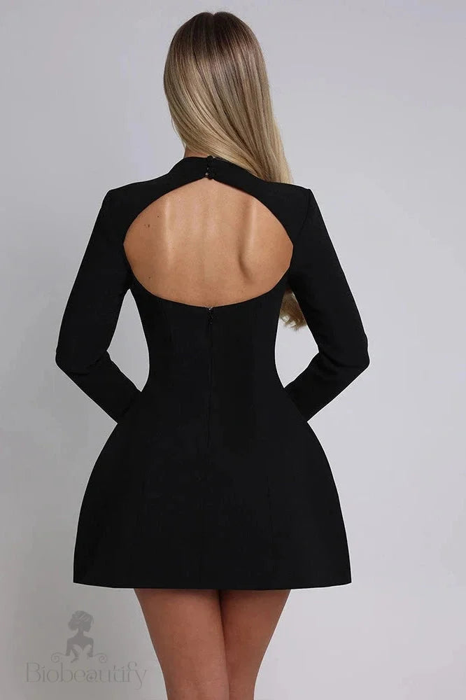 Elegant Backless Long Sleeve A-Line Mini Dress