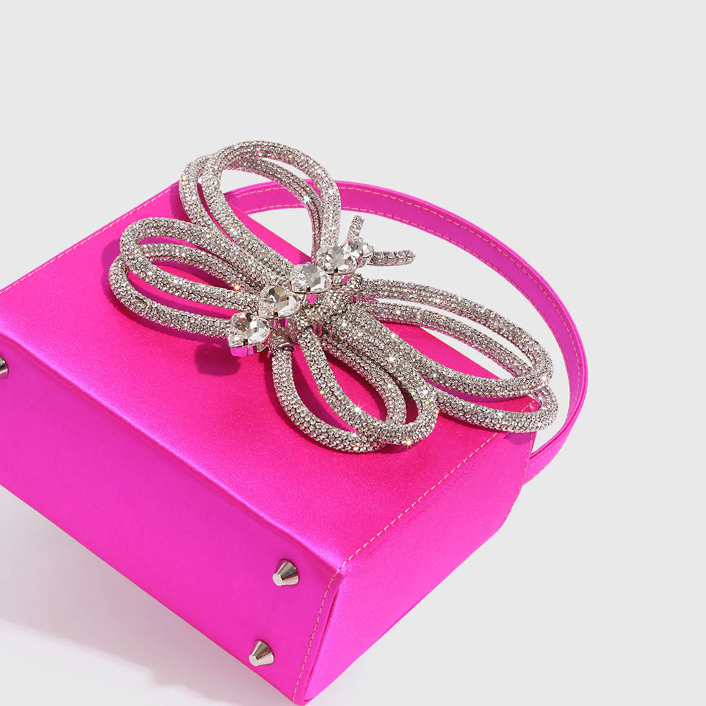 Butterfly Rhinestone Clutch Bag In Pink