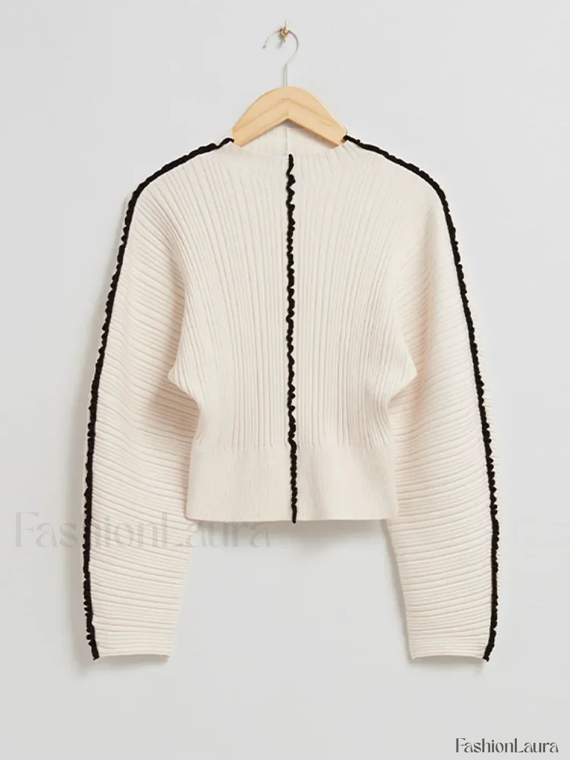 Elegant Contrast Stitching Knitted Pullover Women Casual O neck Long Sleeves Warm Sweater White / S Sweaters L