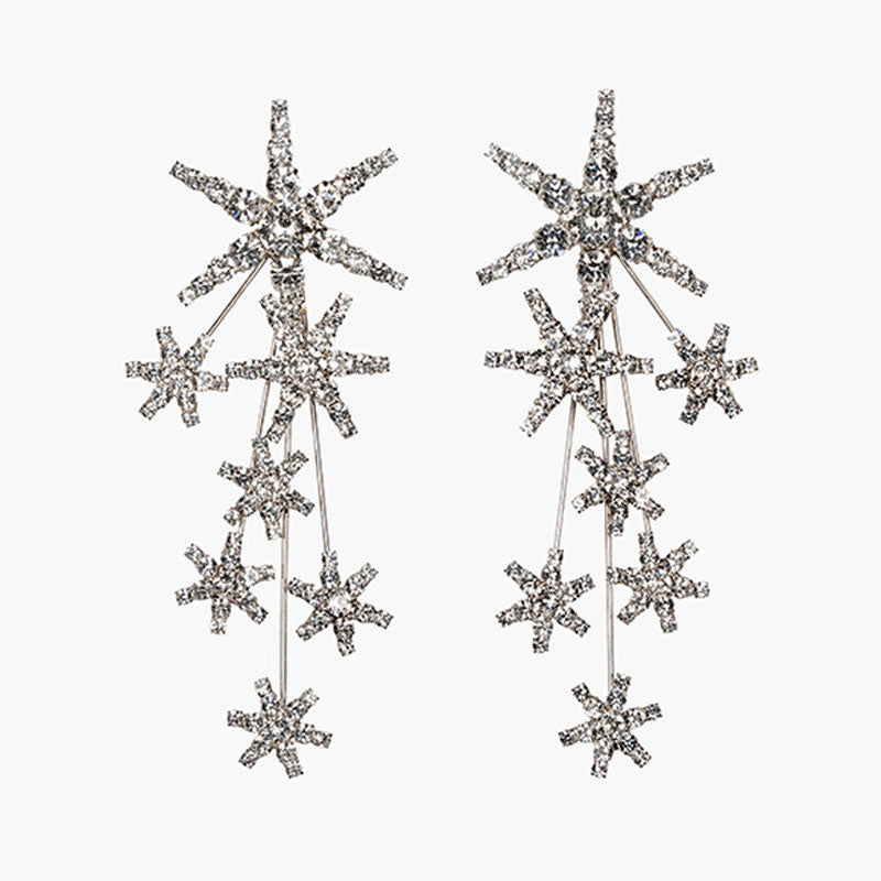 Celestial Star Drop Earrings With Crystal Embellishments - Silver