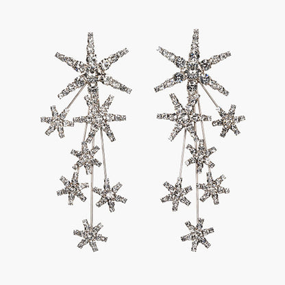 Celestial Star Drop Earrings With Crystal Embellishments - Silver