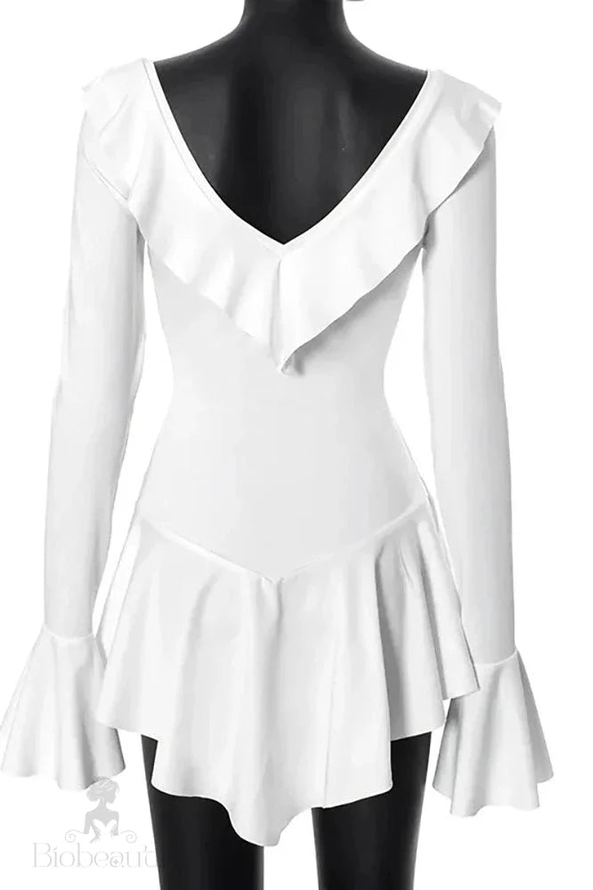 Elegant Deep V-Neck Flare Sleeve Mini Dress