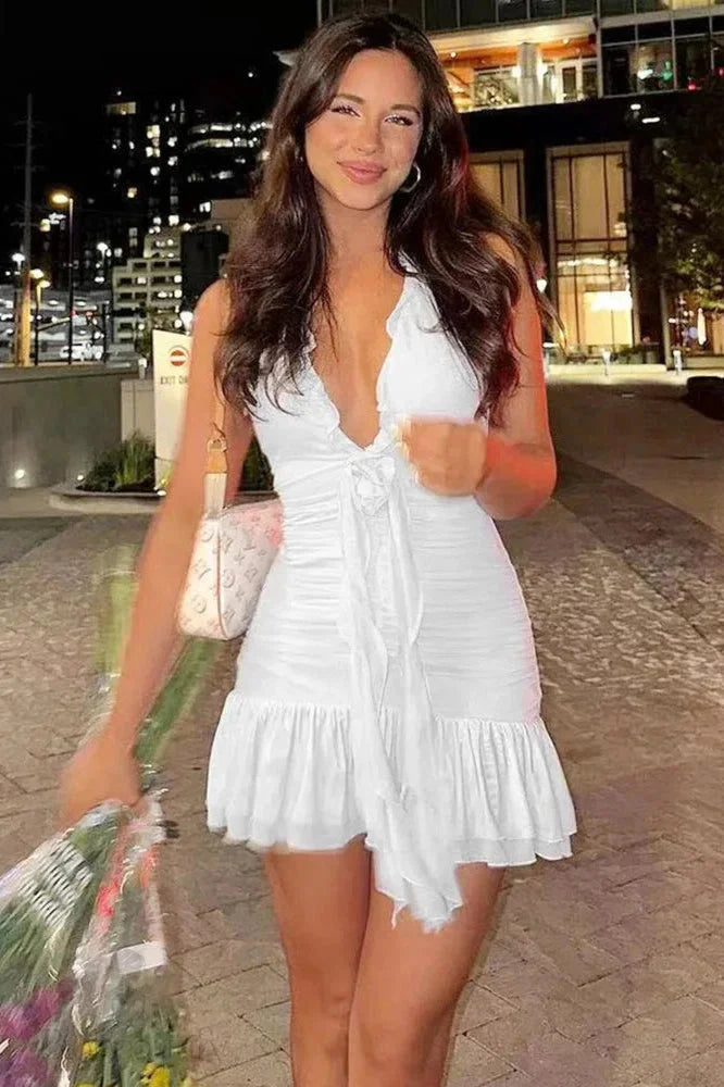 Elegant Deep V Neck Mini Dress