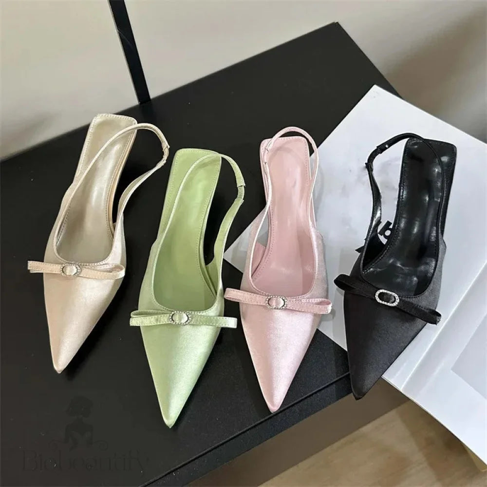 Elegant Fashion Bow Pointed Toe Women Pumps For Party Dress Prom With Low Heels