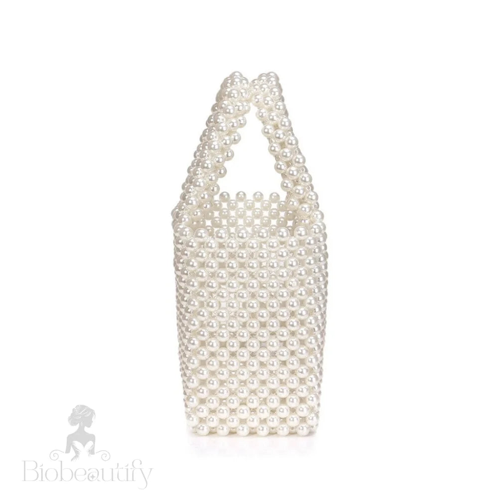 Elegant Hand-Woven Pearlized Beaded Clutch Bag - White