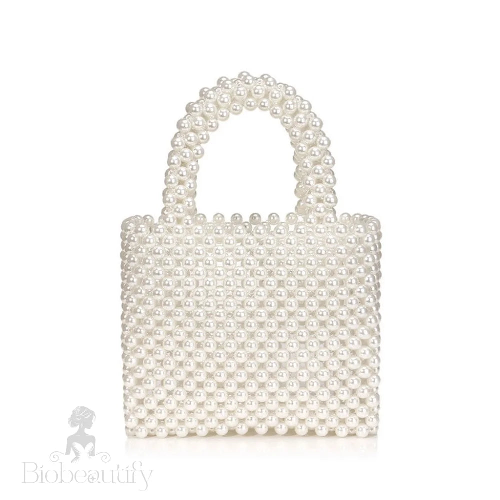 Elegant Hand-Woven Pearlized Beaded Clutch Bag - White One Size /