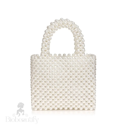 Elegant Hand-Woven Pearlized Beaded Clutch Bag - White One Size /