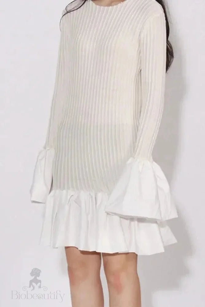 Elegant High Waist Long Sleeve Pleated Mini Dress