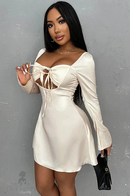 Elegant Hollow Out Long Sleeve Mini Dress