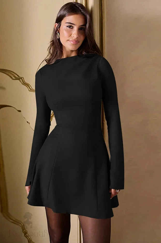 Elegant Long Sleeve A-Line Mini Dress