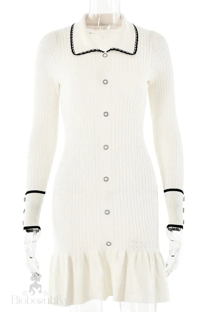 Elegant Long Sleeve Bodycon Mini Dress White / S