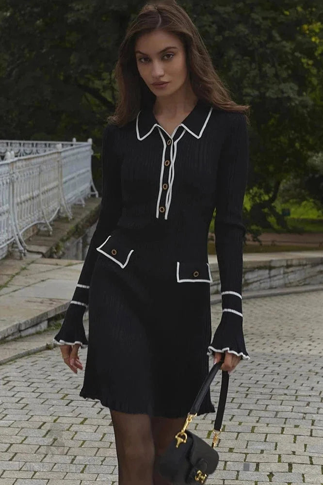 Elegant Long Sleeve Mini Dress With High Waist