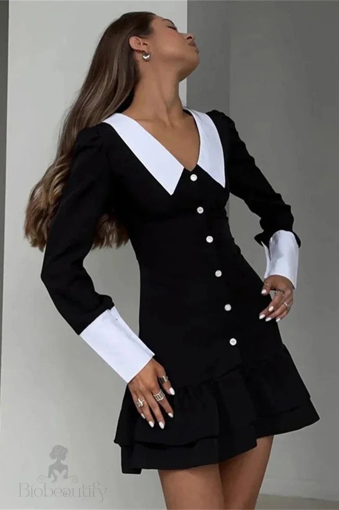 Elegant Patchwork Long Sleeve Mini Dress