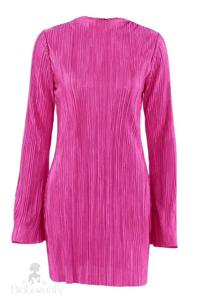 Elegant Pleated Mini Dress With Long Sleeves