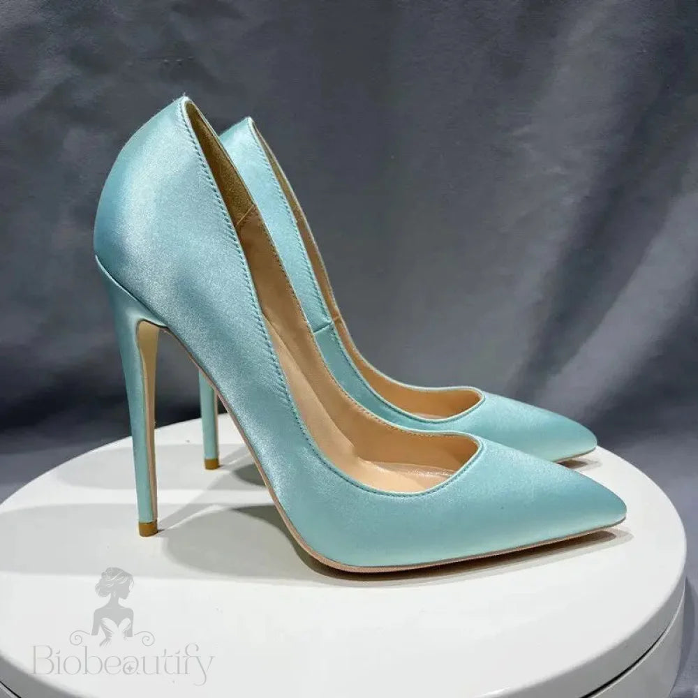 Elegant Satin Silk Pointy Toe Slip On High Heel Shoes For Women